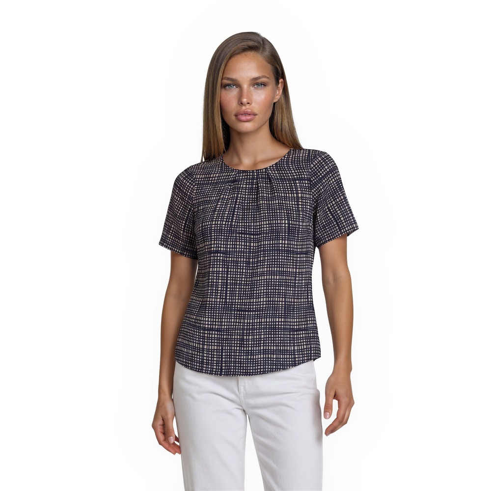 Elizabeth McKay 100% Silk Blouse Women's Size 0 Navy Blue Back Zipper‎ Career